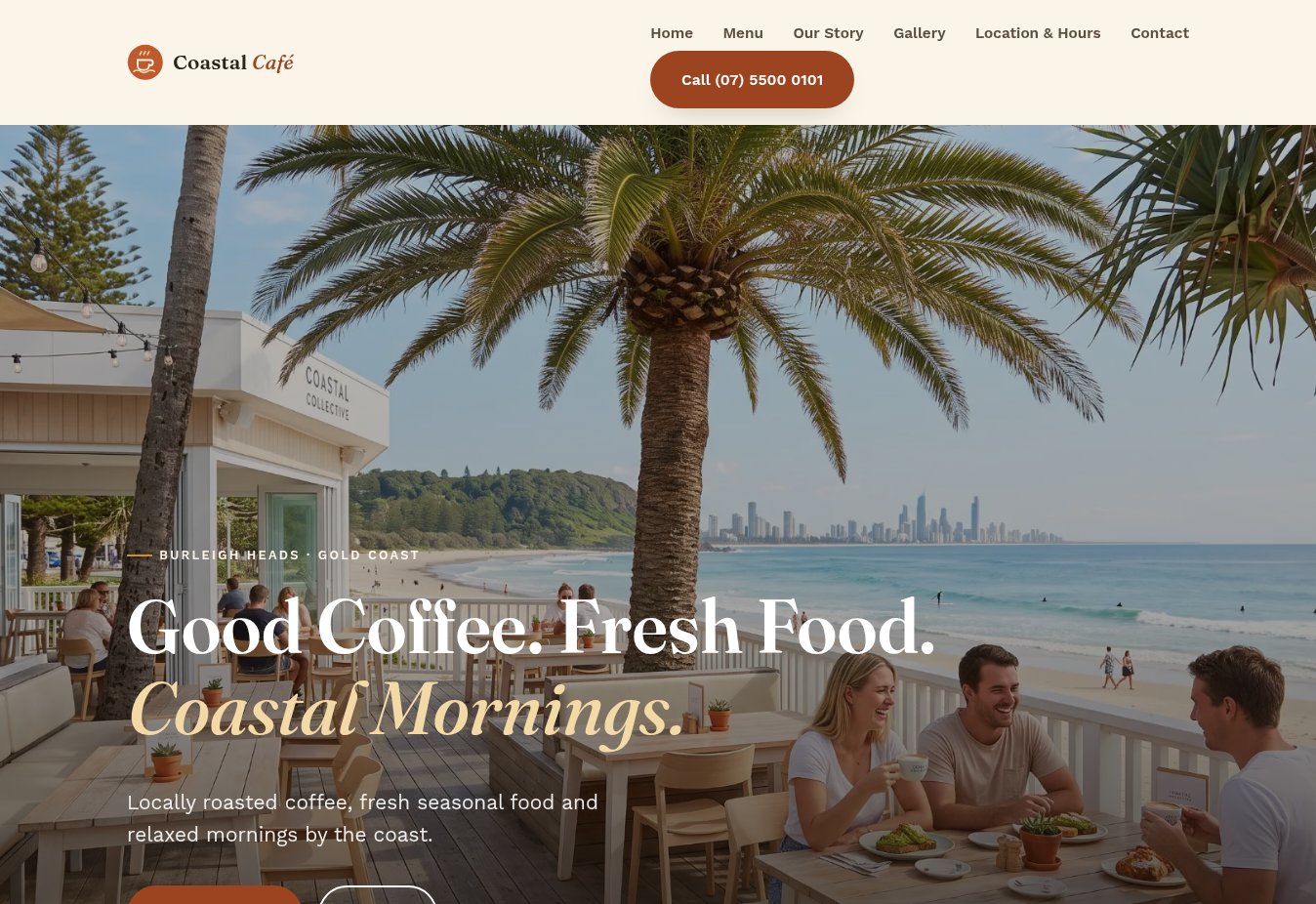 Coastal Café concept website homepage