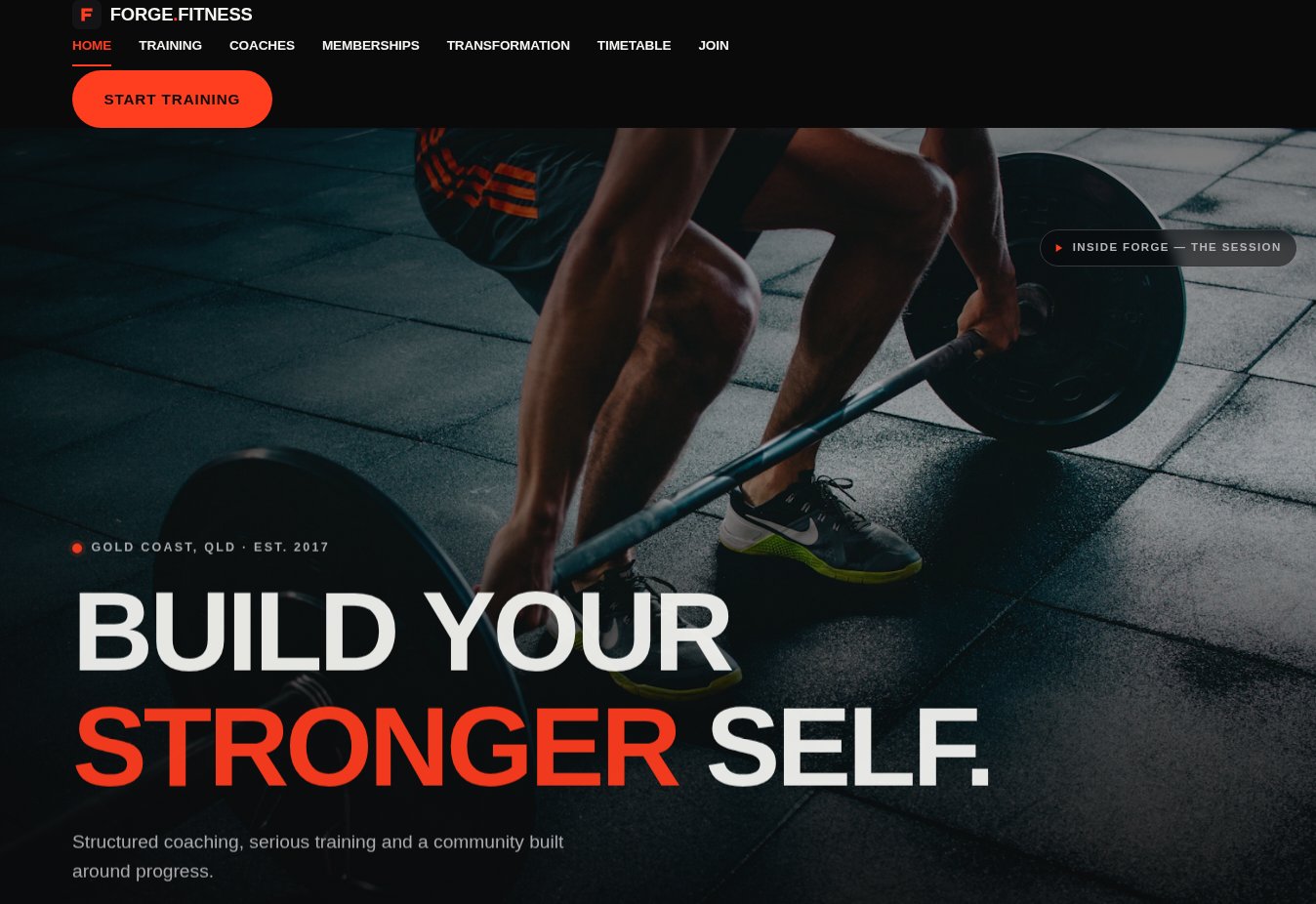 Forge Fitness concept website homepage