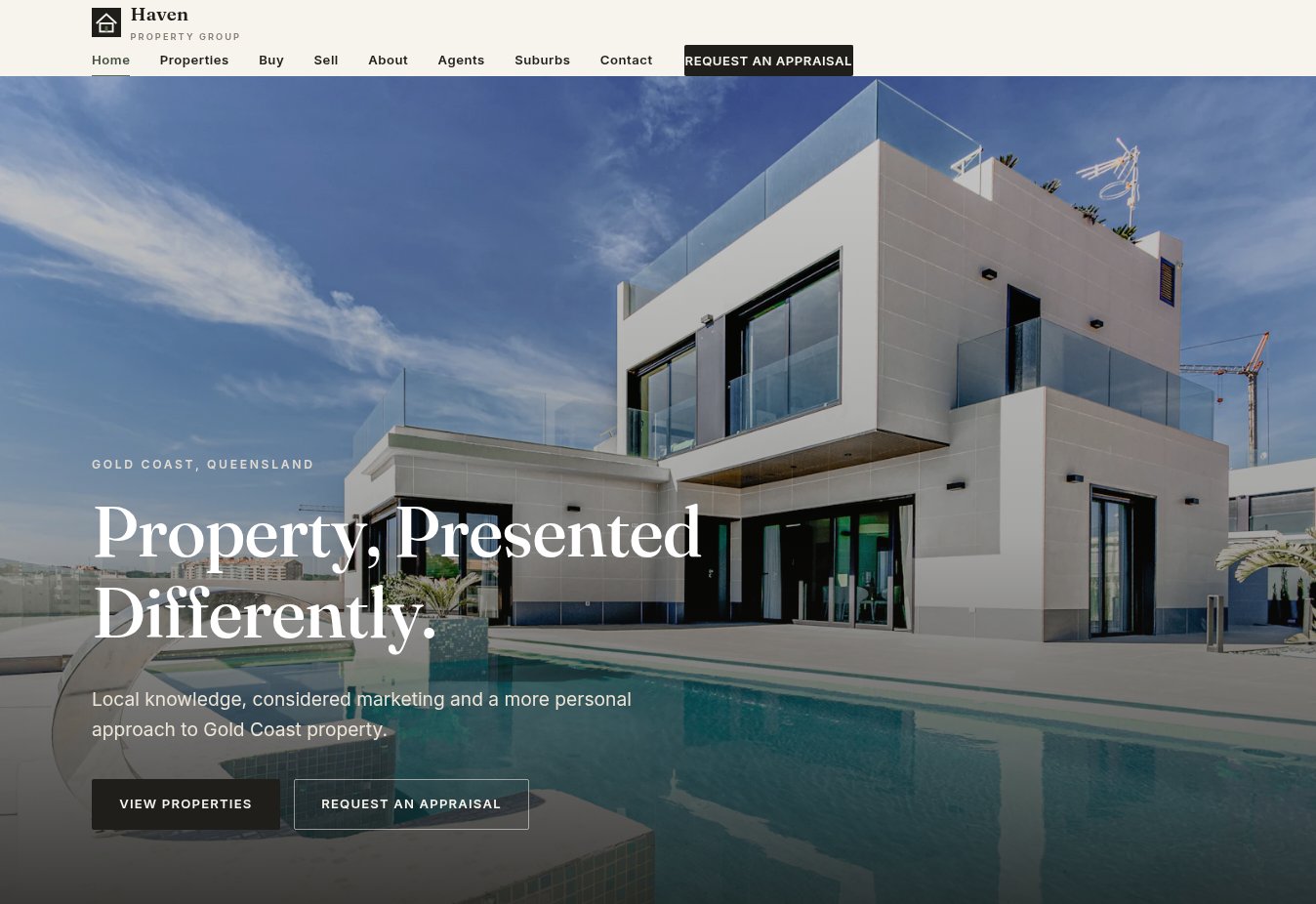 Haven Property Group concept website homepage