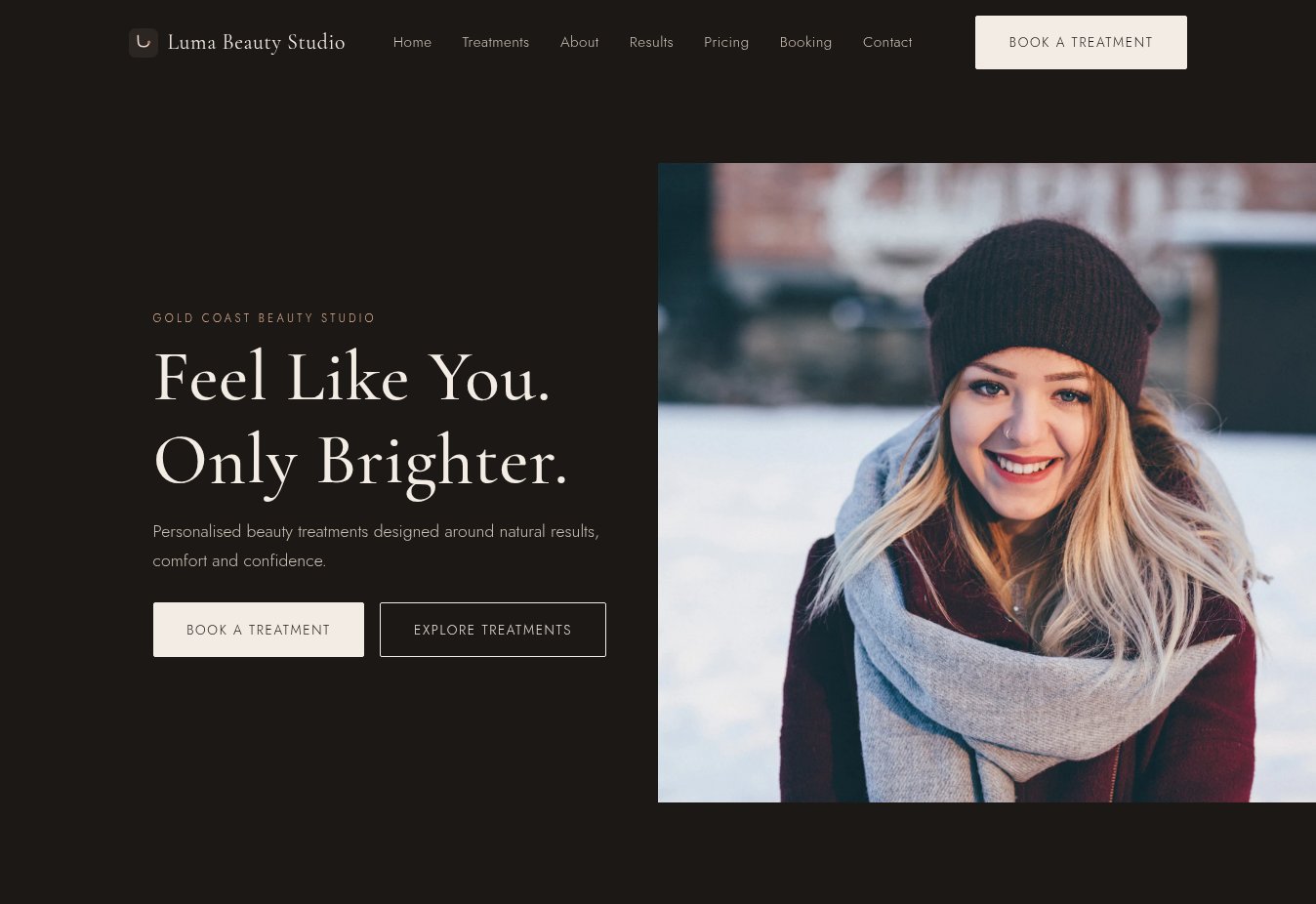 Luma Beauty Studio concept website homepage