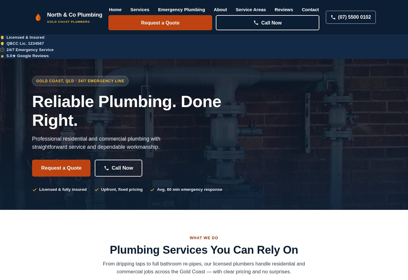 North & Co Plumbing concept website homepage