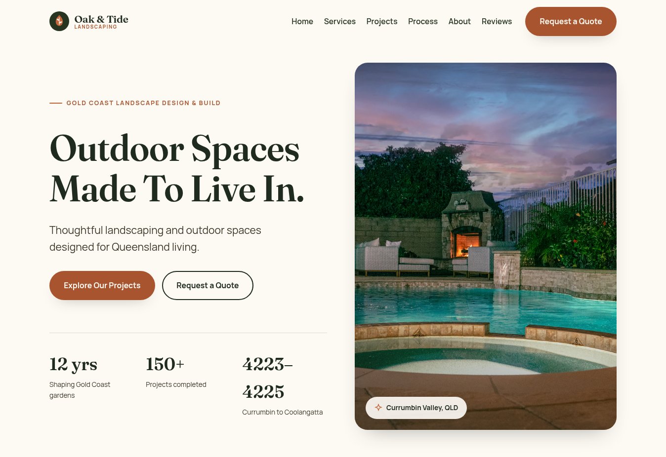 Oak & Tide Landscaping concept website homepage