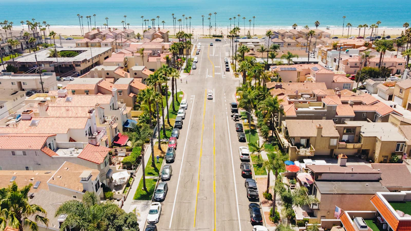 Coastal streetscape with native trees and beach access