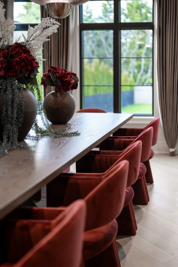 Formal dining room with a timber table — 6 Coolangatta Road, Palm Beach